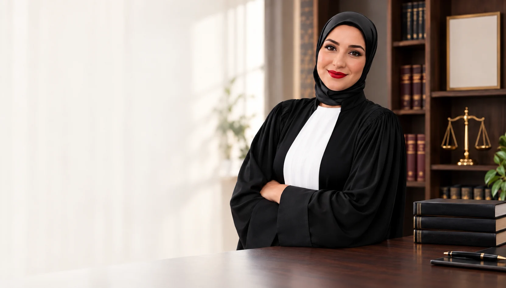 Portrait de Maître Meryem Nossir en robe d’avocate